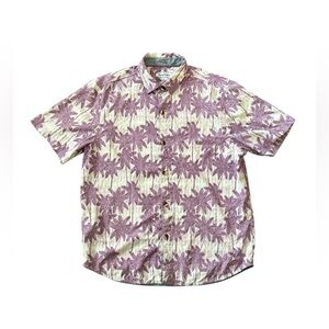 Tommy Bahama Camp Shirt Purple Palm Paradise Island Zone Cool Max Silk Size L